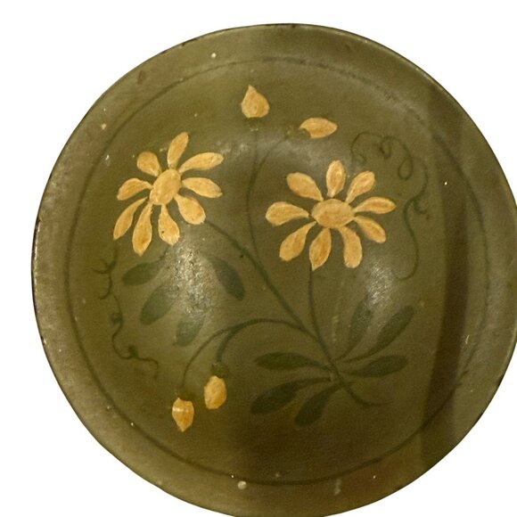 Vintage Primitive Toleware Metal Spice Canister Caddy Set Painted Floral Design - Picture 9 of 12